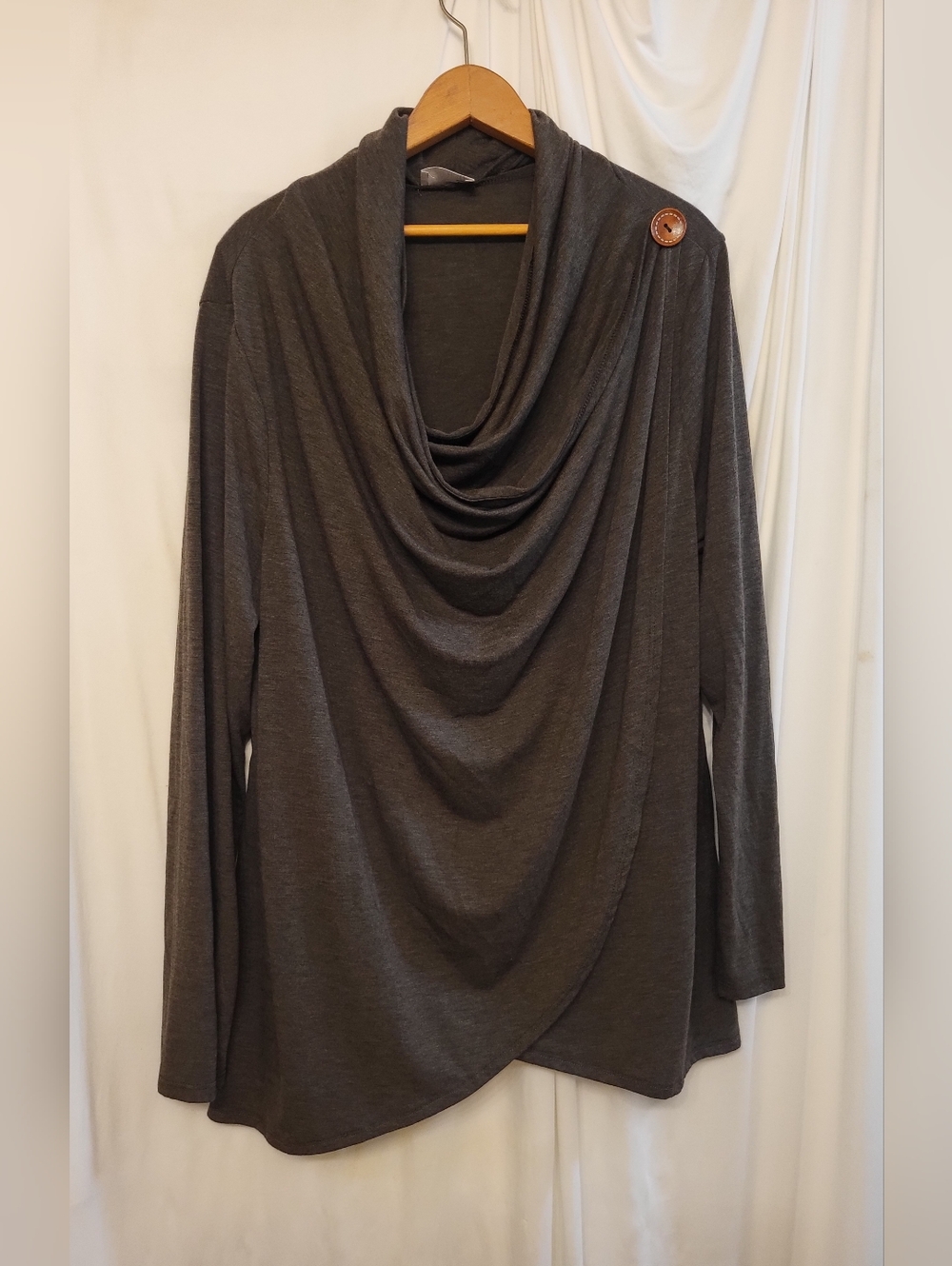 Draped Cowl Neck Women's Top in Dark Gray
